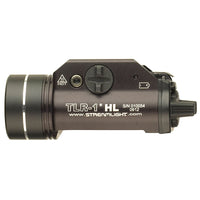 Streamlight TLR-1 HL 1000 lumen weapon light in black, shown from the side