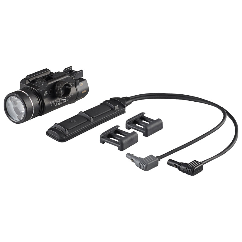 Streamlight TLR-1 HL Long Gun Kit in black showing the light body and rail-grip clamp