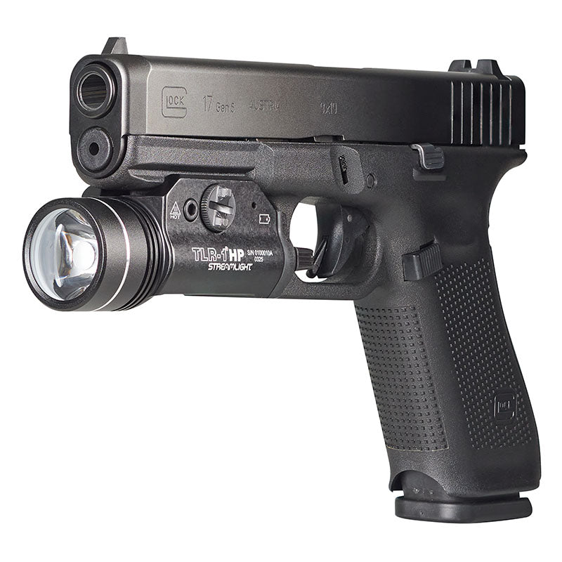 Streamlight TLR-1 HP showing the deep parabolic reflector that focuses 65,000 candela