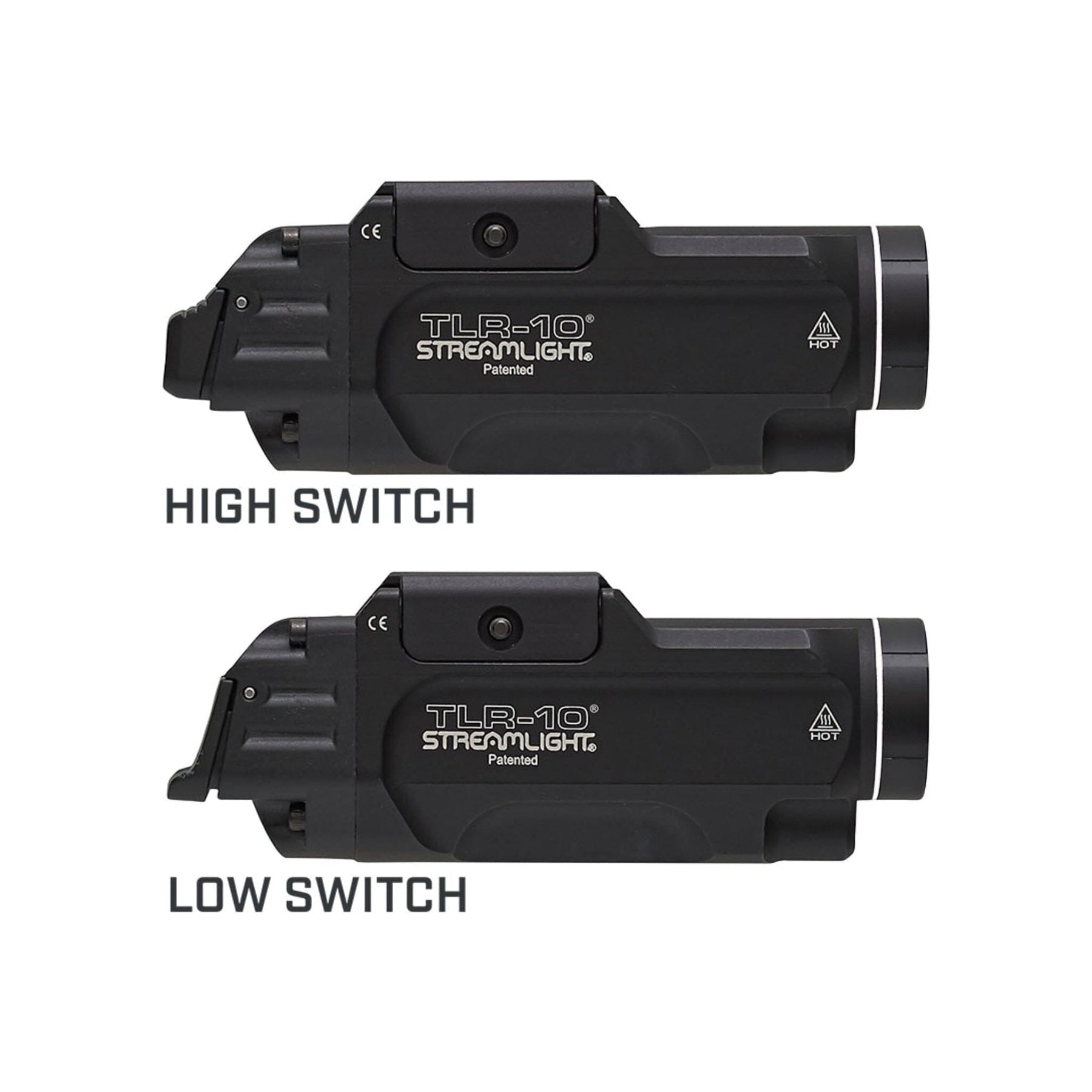 Streamlight TLR-10 in black, 3.87 in long and 4.62 oz on two CR123A cells
