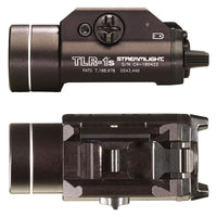 Streamlight TLR-1s weapon light in black showing the body profile and rail clamp