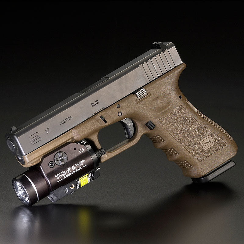 Streamlight TLR-2 G light and green laser in black, mounted on a Glock pistol rail