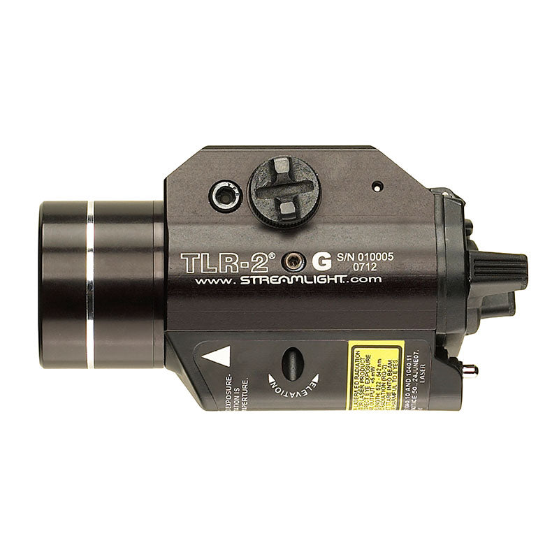 Streamlight TLR-2 G 300 lumen light and green laser in black, horizontal product view