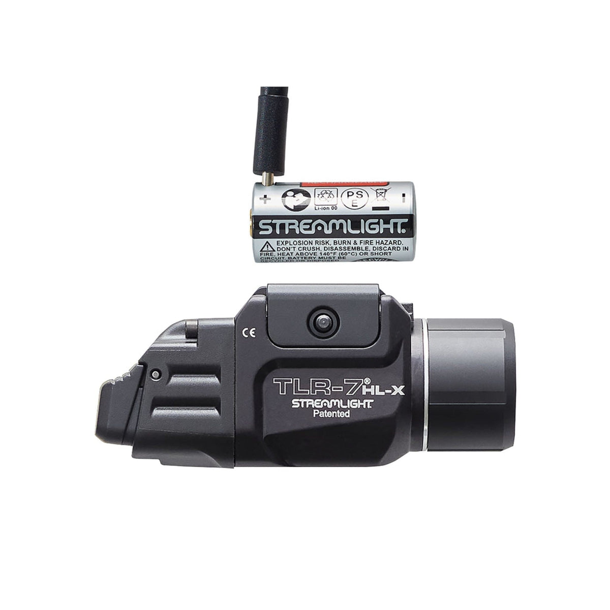Streamlight TLR-7 HL-X USB in black running an SL-B9 USB-C rechargeable pack or a CR123A cell