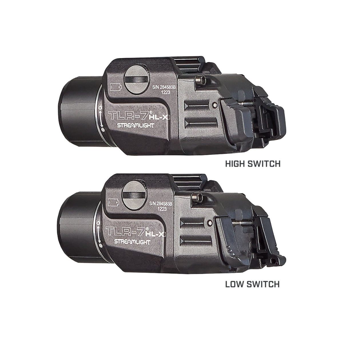 Streamlight TLR-7 HL-X USB in black at 2.88 oz, with its ambidextrous rear paddle switches