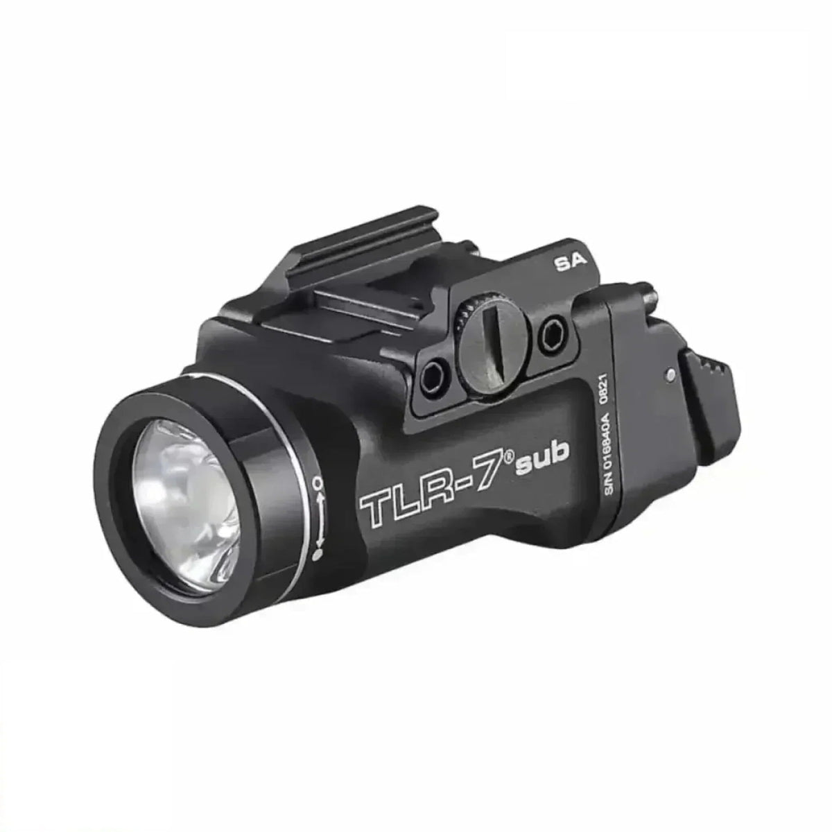 Streamlight TLR-7 X sub subcompact pistol light rated at 725 lumens and 7,700 candela on an SL-B9 pack