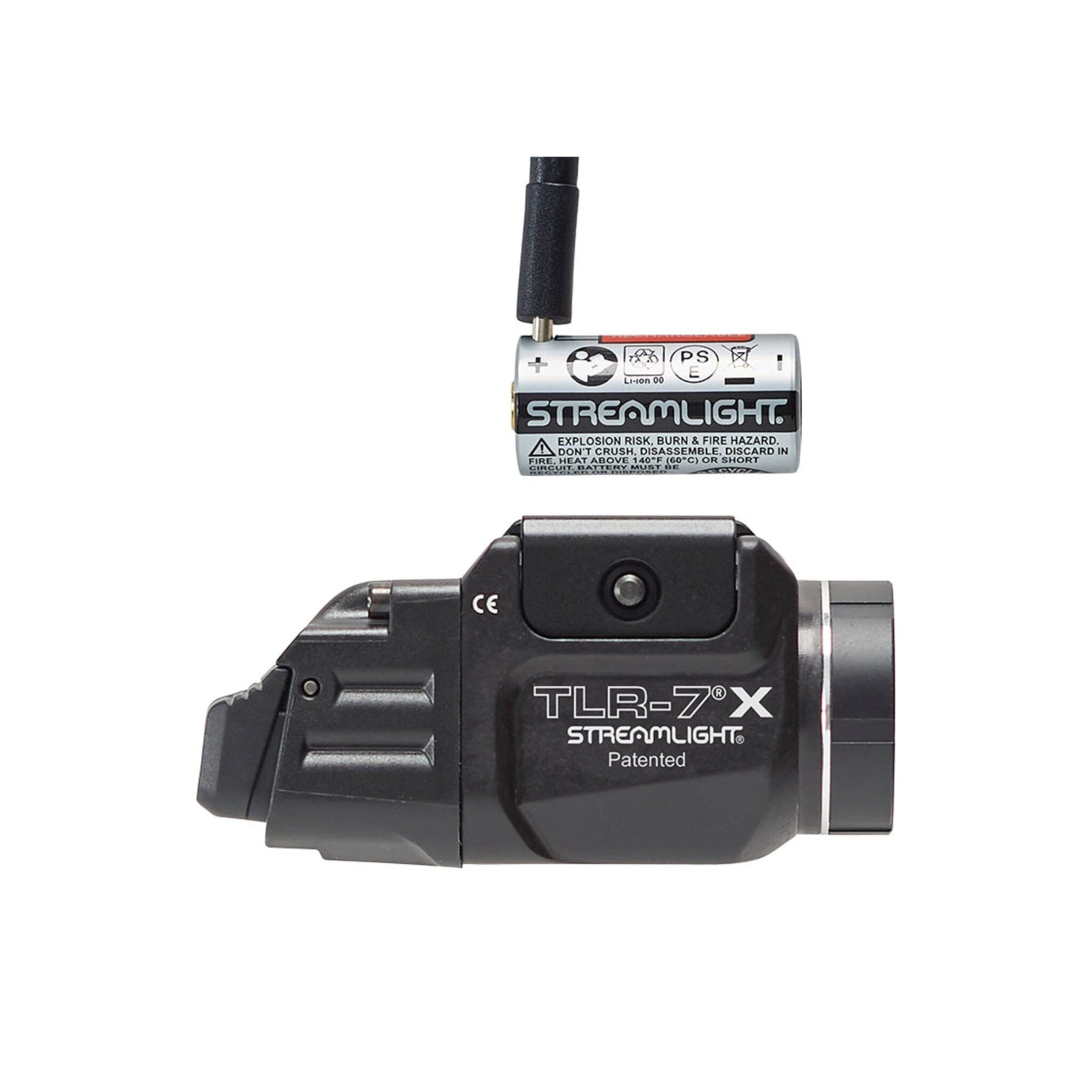 TLR-7 X in black, a multi-fuel light running either a CR123A or an SL-B9 rechargeable pack