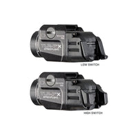Streamlight TLR-7 X showing the interchangeable high and low rear paddle switches