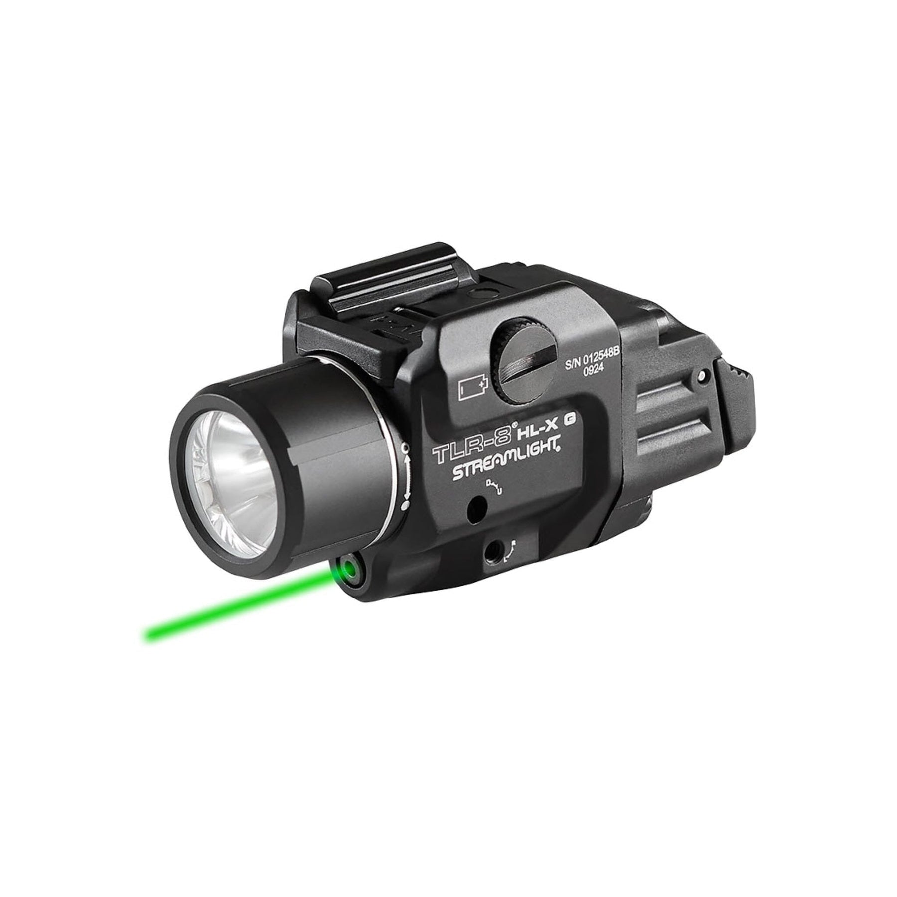 Streamlight TLR-8 HL-X G USB weapon light with a green aiming laser beside the white light LED