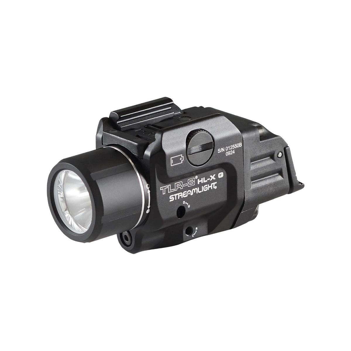 Streamlight TLR-8 HL-X G weapon light on a pistol rail clamp, 2.90 inches long at 3.14 oz