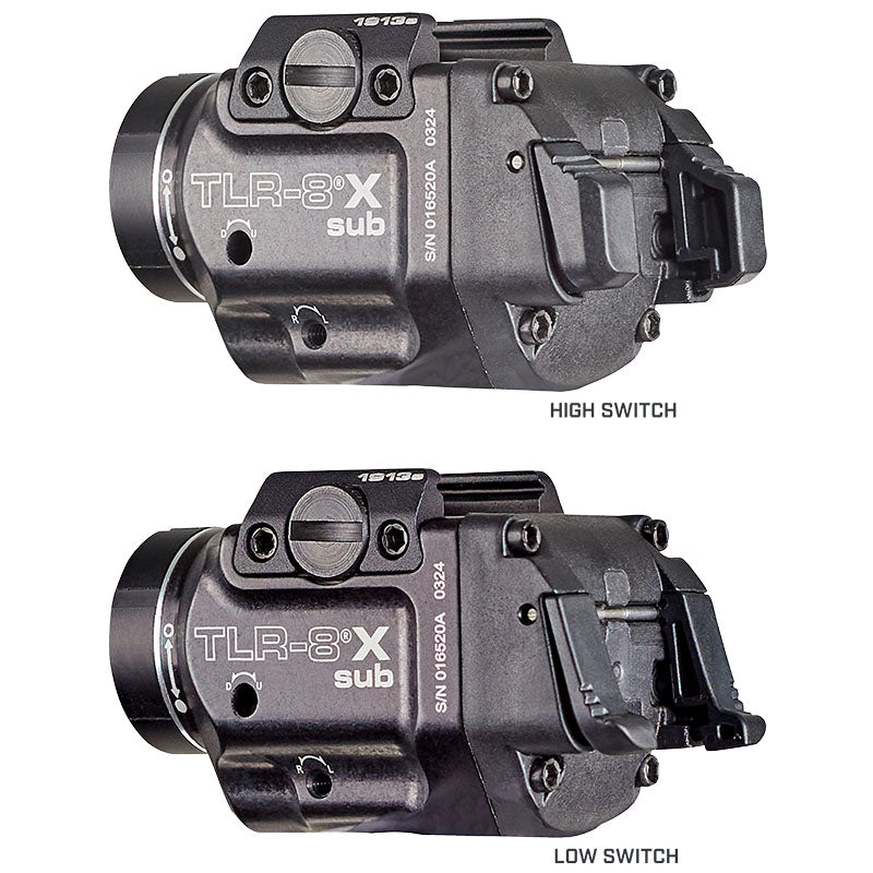 Streamlight TLR-8 X sub 69418 with the red aiming laser beside the 500 lumen LED