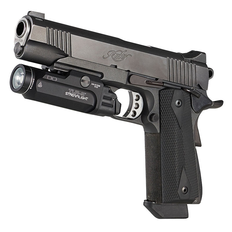 Streamlight TLR-9 running two CR123A lithium cells for a 1.5 hour runtime