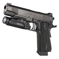 Streamlight TLR-9 running two CR123A lithium cells for a 1.5 hour runtime