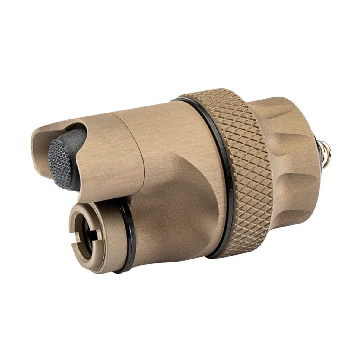 SureFire DS00 Scout Light tailcap switch in Tan, a click-on and click-off pushbutton switch assembly