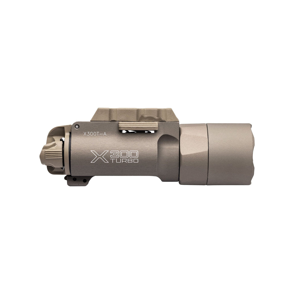 SureFire X300T-A Turbo weapon light in tan with the Lever Latch mount for Picatinny rails
