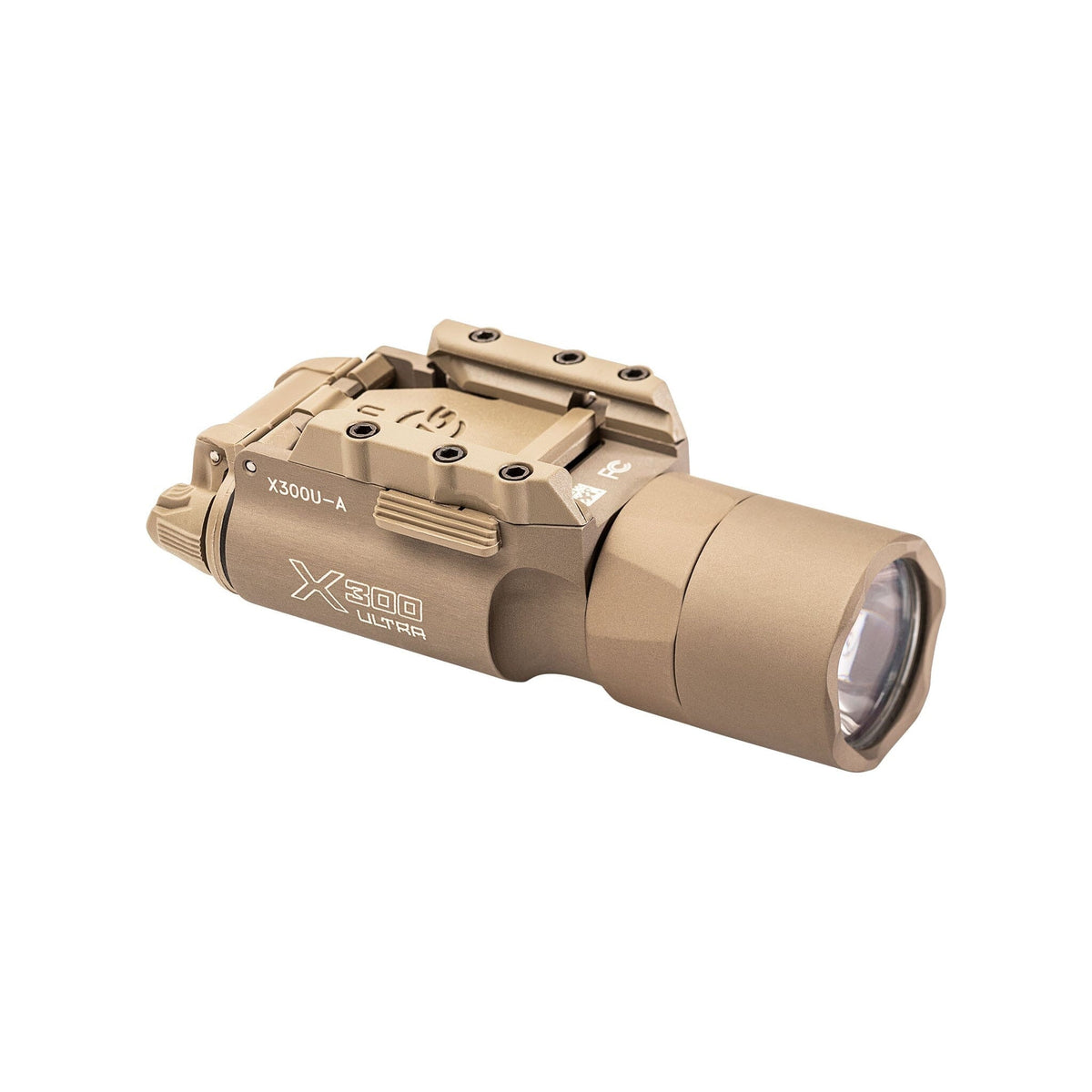 SureFire X300U-A Ultra in tan showing the ambidextrous switching at the rear of the body
