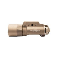 SureFire X300U-B Ultra in tan, powered by the two CR123A lithium cells it is supplied with