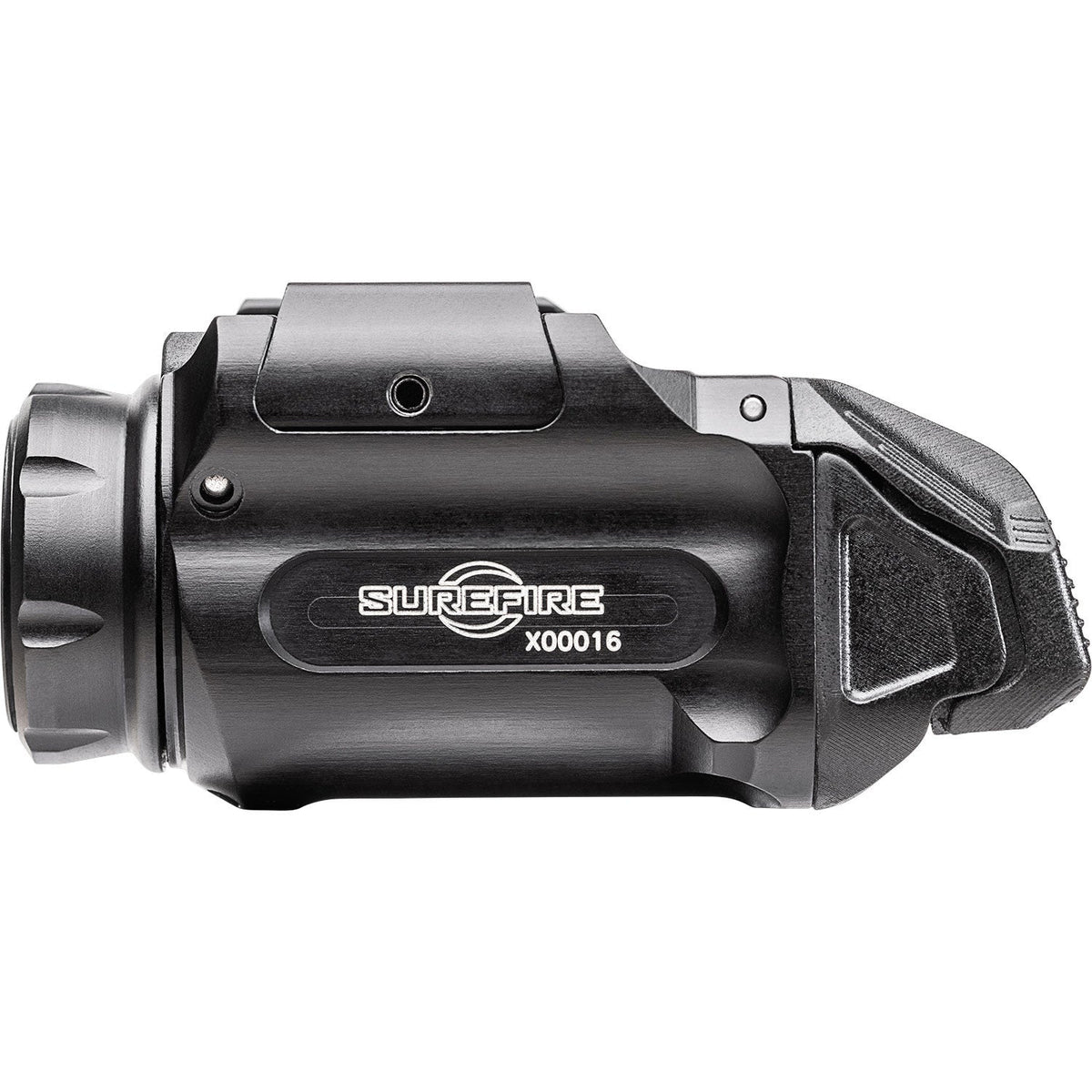 SureFire XC3-A black handgun light showing the front-loading SF123A battery compartment and rail clamp